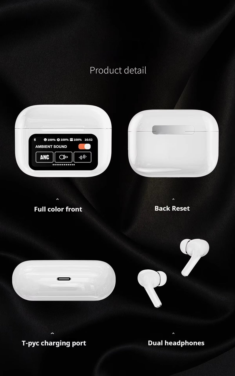 White A9 Pro ANC AirPods with Screen | Bluetooth 5.4